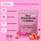 Itiban Pheromone Gummies for her, Women Slippery Elm, Enhance Charm, Supports Balance, Confidence & Social Vibe, Vegan, Non-GMO, Gluten-Free, Strawberry Flavor, 60 Gummies