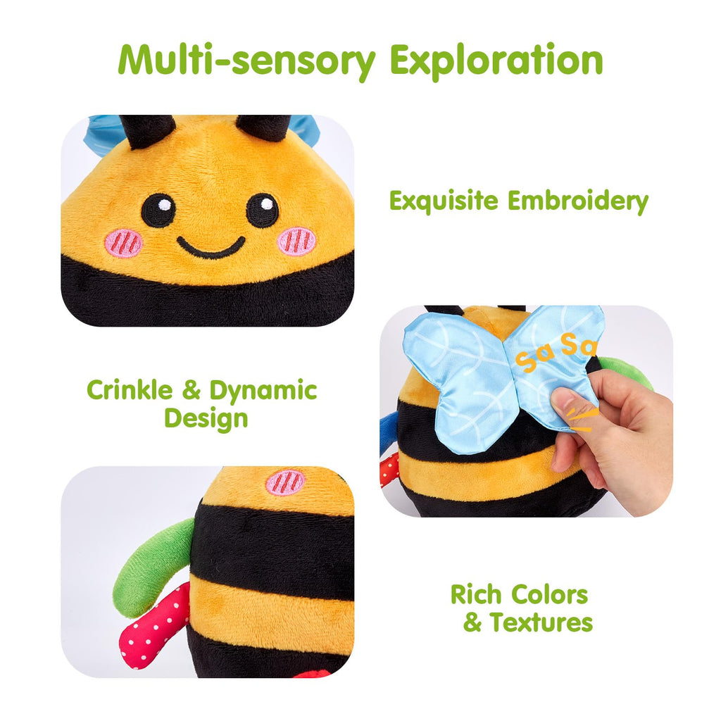 hahaland Musical Tummy Time Bouncing Plush Bee Crawling Toy for 6 Month