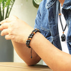 Triple Protection Bracelet for Men Women, Genuine Premium Tiger Eye Black Onyx and Lava Rock 8mm Handmade Bead Bracelet Healing Crystal Protection Bracelets Bring Luck and Prosperity and Happiness