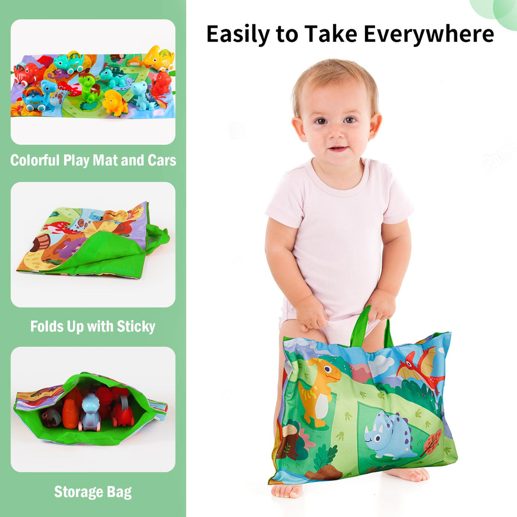 ALASOU 9 PCS Dinosaur Fantastic Creatures Car Toys with Playmat/Storage Bag|Baby Toys for 1 2 Year Old Boy|1st Birthday Gifts for Toddler|1 Year Old Boy Gift for Infant 12 18 Months
