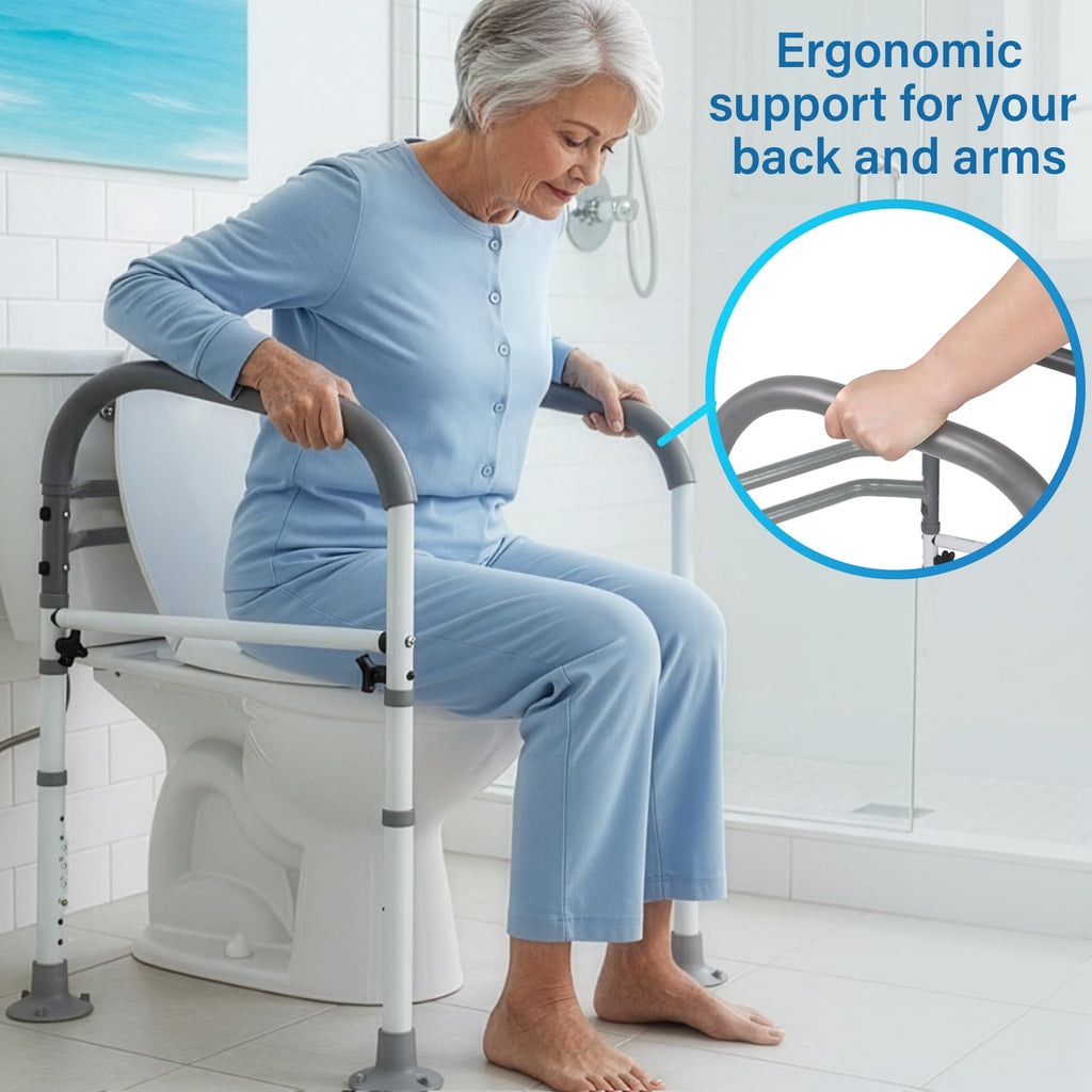 Vaunn Medical Deluxe Adjustable and Foldable Toilet Safety Frame, Bathroom Handrail Assist Grab Bar Handle (Gray, Adjustable Width and Height)