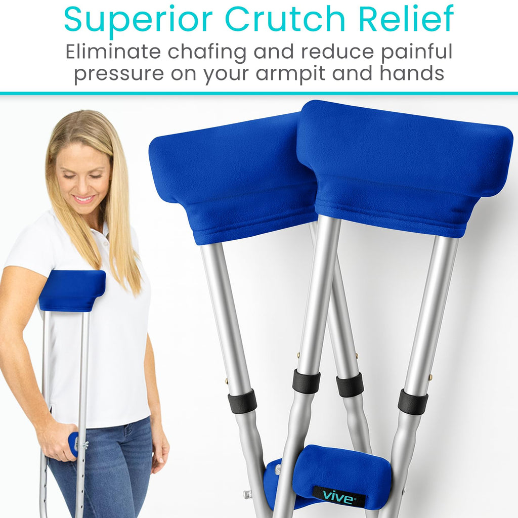 Vive Premium Crutch Pads & Hand Grips - Comfortable, Breathable, Machine Washable Padding - Moisture Wicking & Odor Reducing Pillow Accessory Covers for Adult & Youth Walking Crutches