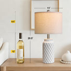 USumkky 20.5" White Modern Ceramic Bedside Lamps Set of 2, Small Table Lamp for Bedroom Decor Farmhouse Nightstand Lamp for Living Room Office