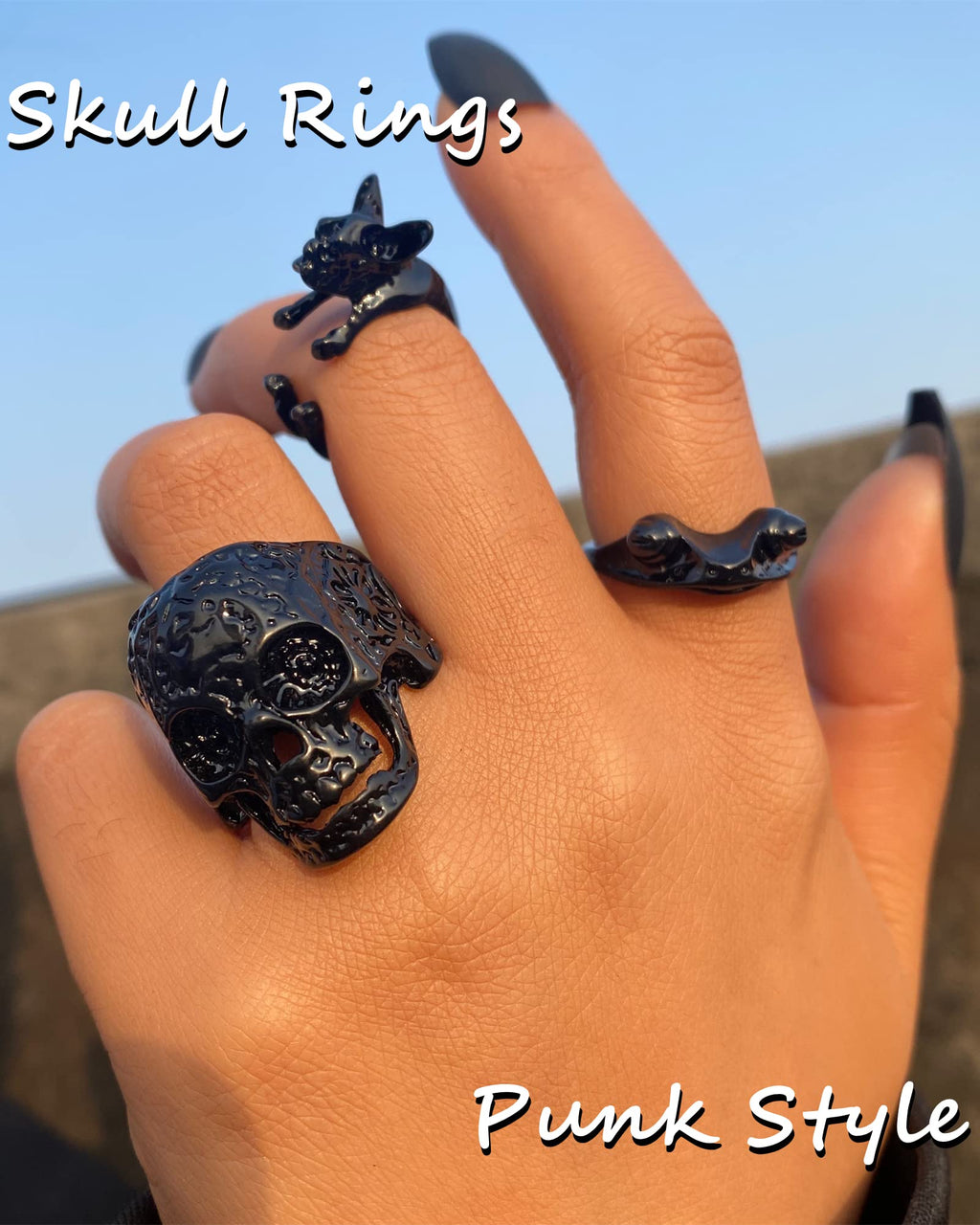 Black Gothic Vintage Rings Set - 20-30 PCS Cool Punk Snake Claw Rings Set, Y2K Snake Claw Rings, Open Butterfly Star Stacking Ring Jewelry, Gift for Men Women (Black 2)