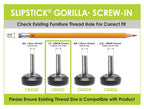 Slipstick Gorilla Outdoor Adjustable Furniture Levelers (8 Pack) Weatherproof Screw in Leg Glides for Chairs, Tables, and Outdoor Furniture Feet, 1-1/8 Inch Slider Glide, 1/4"-20 BSW Thread