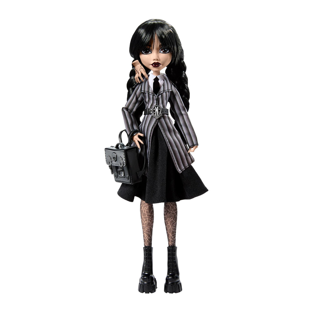Monster High Wednesday Doll and Accessories, Wednesday Addams Collectible in Nevermore Academy Uniform with Thing and Backpack, Doll Stand