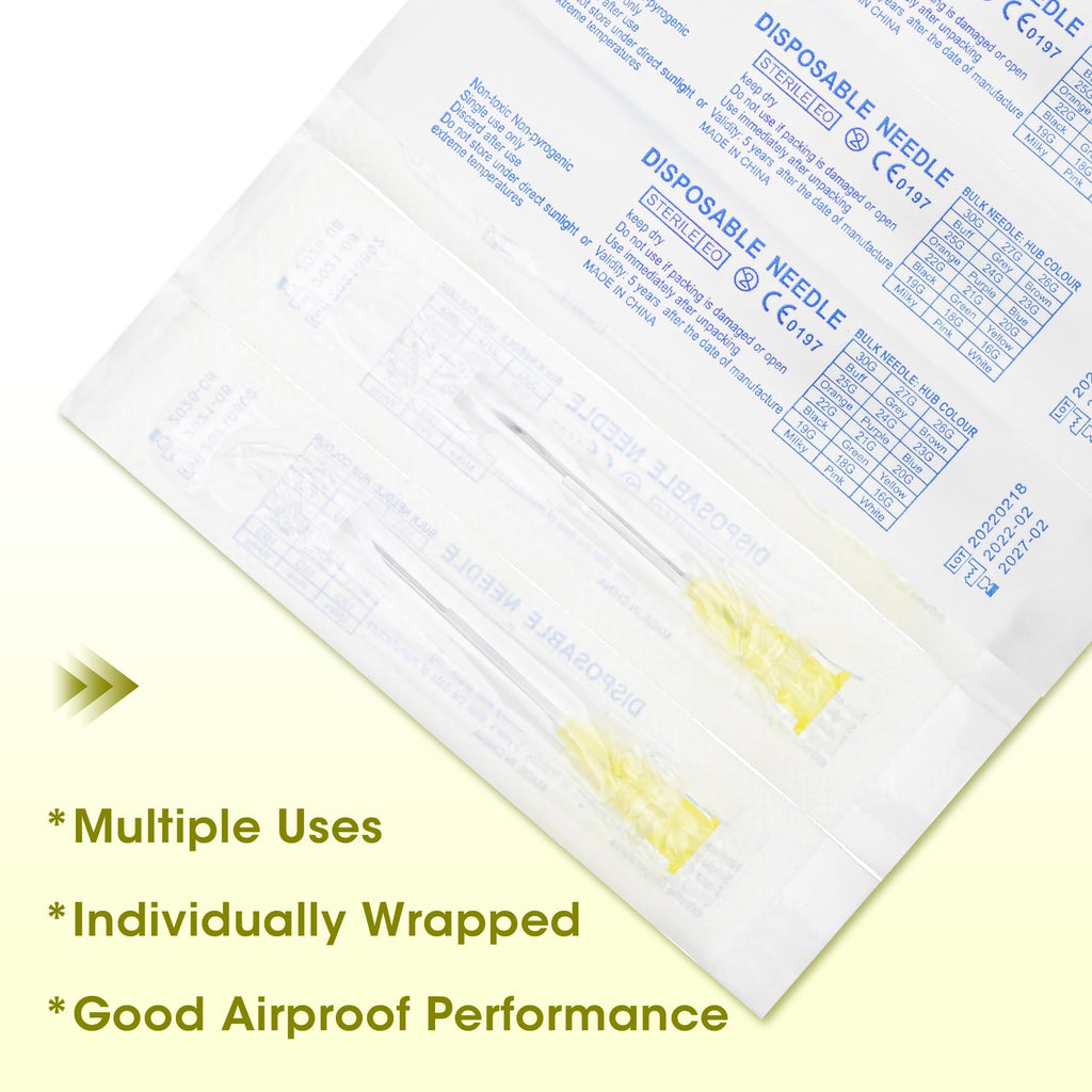 30 Gauge 1/2 Inch Disposable Needles with Caps - Luer Lock Lab Dispensing Accessories Individually Wrapped, Box of 50
