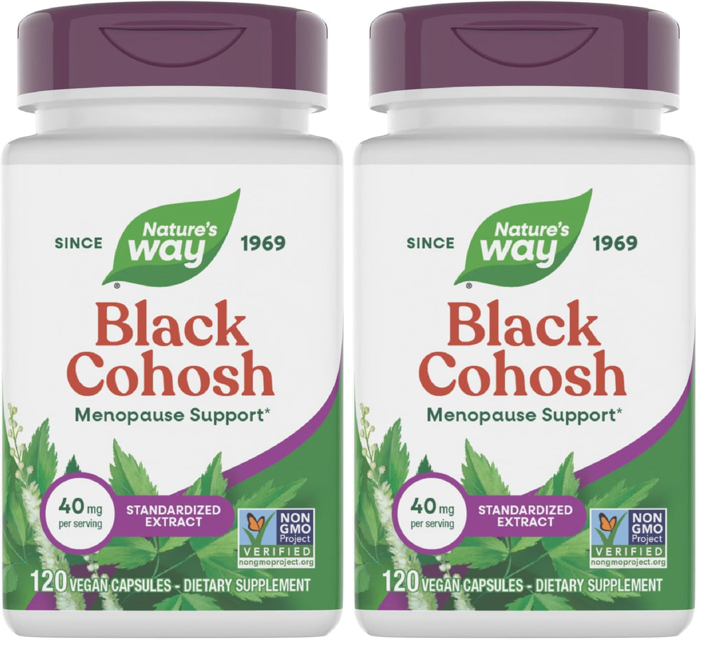 Nature's Way Black Cohosh Premium Extract, Helps Reduce Night Sweats and Promotes Restful Sleep for Women During Menopause*, 40 mg per Serving, 120 Vegan Capsules (Packaging May Vary), (Pack of 2)