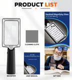 Magnifying Glass with Light, 20 LED Large Handheld Lighted Magnifier Rectangle Illuminated Magnifying Glass for Seniors Reading, Low Vision, Close Work & Inspection