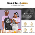 King & Queen Apron Set - Matching Couples Kitchen Aprons with Deep Pockets & Reinforced Stitching - Waterproof Professional Cooking Gear for Wedding, Engagement, Bridal Shower, Valentines, Christmas