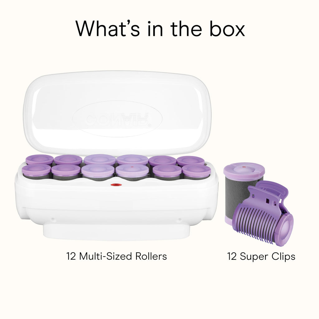 Conair Hot Rollers for Long, Medium & Short Hair, 12 Ceramic Flocked 1½-Inch and 1¾-Inch Heated Hair Rollers with Clips, Hot Curlers for Women, Volume & Curls, Amazon Exclusive