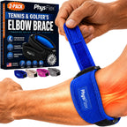 PhysFlex 2-Pack Elbow Brace for Men & Women, Adjustable Tennis & Golfer's Elbow Support Strap for Tendonitis Pain Relief - Compression Pad for Arm, Forearm, Tendon Pain Relief (Blue)