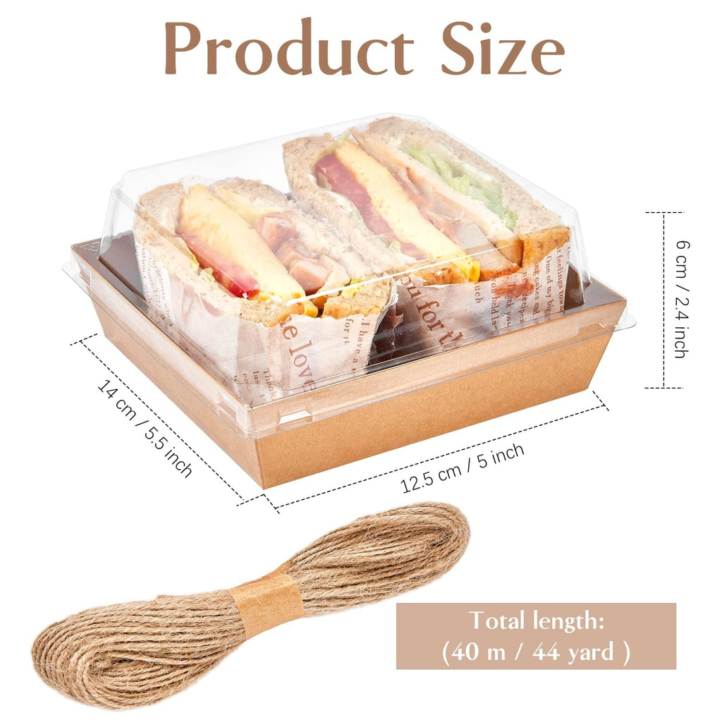 ZORRITA 50 Pack 5 Inch Paper Charcuterie Boxes with Clear Lids, Square To Go Cake Slice Containers Small Kraft Bakery Boxes for Dessert, Cookies, Sandwich, Strawberries (Brown)