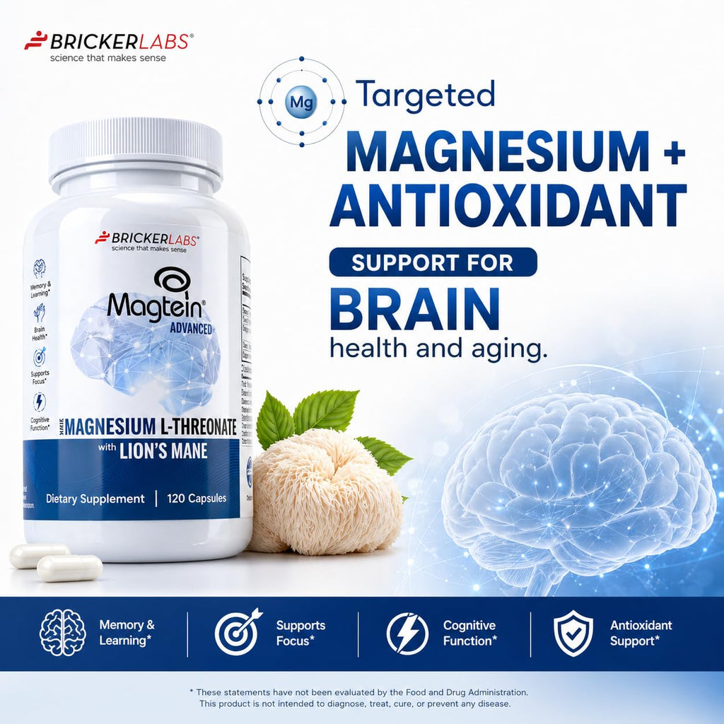 Bricker Labs Magtein & Lion's Mane Magnesium L-Threonate Supplement