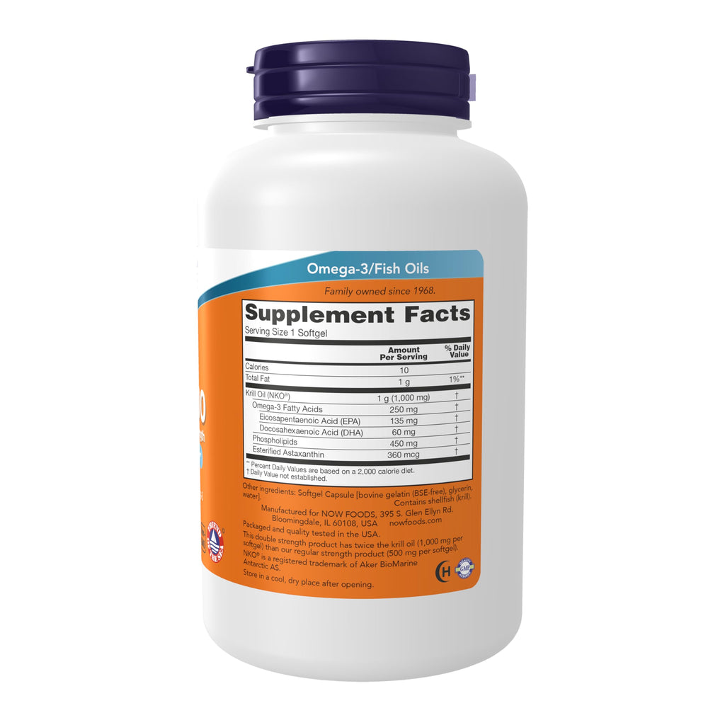 NOW Foods Supplements, Neptune Krill, Double Strength 1000 mg, Phospholipid-Bound Omega-3, 120 Softgels