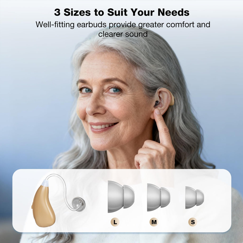 NVBOTY OTC Hearing Aids for Seniors & Adults - Rechargeable, 25+ Hour Battery Life, Advanced Noise Cancellation, 5-Level Volume & Memory, Clear Sound, Comfort-Fit, LED Display (White)