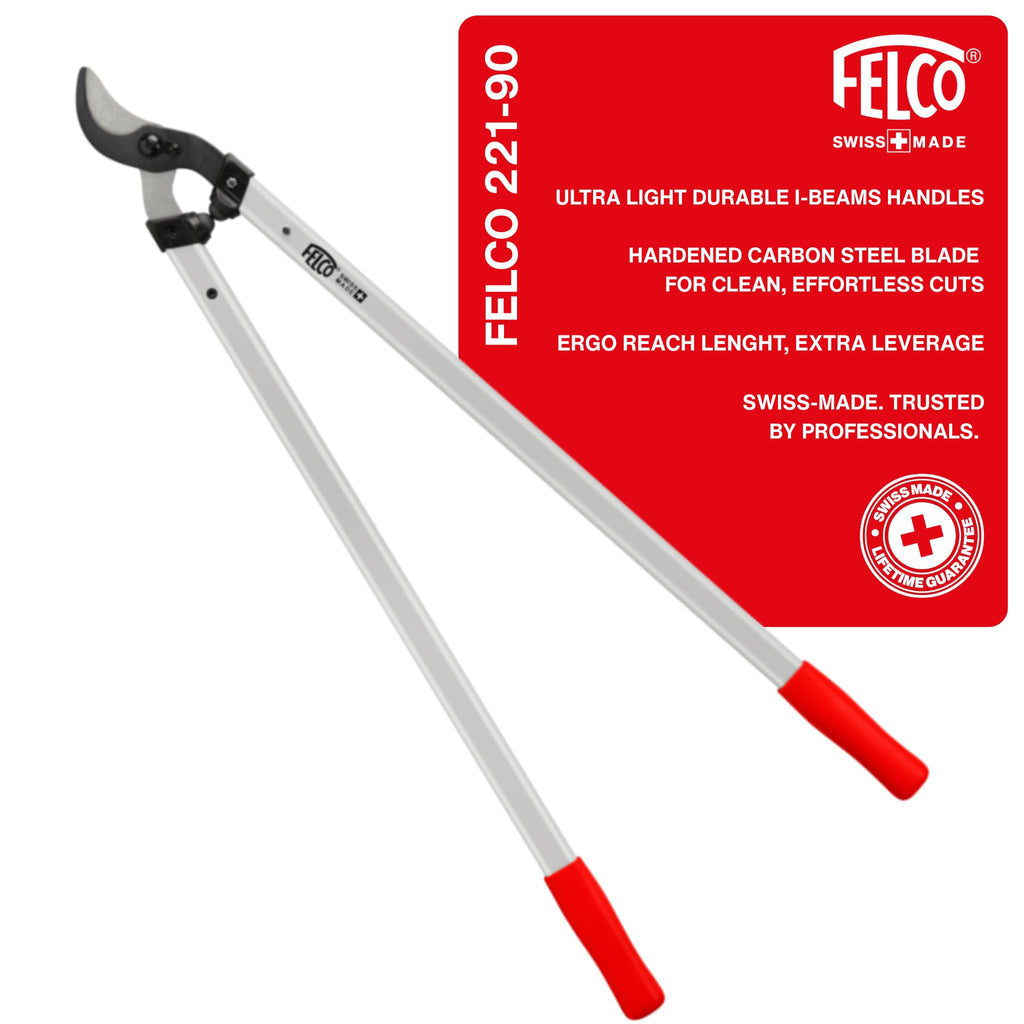 FELCO F221-90 Swiss Made Loppers for Gardening – 36" Lightweight Precision Loppers for Tree Trimming | Tree Branch Cutters | Tree Trimmer Tool with Curved Bypass Blade | I-Beam Handles | Orchard Reach