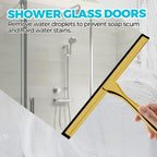 ALFLOD 2PACK 12-Inch Golden All-Purpose Shower Squeegee for Shower Doors, Bath Linen Sets, Tile Shower Walls, Bathroom, Window, Glass and Car Windshield, Mirrors and Kitchen-Stainless Steel