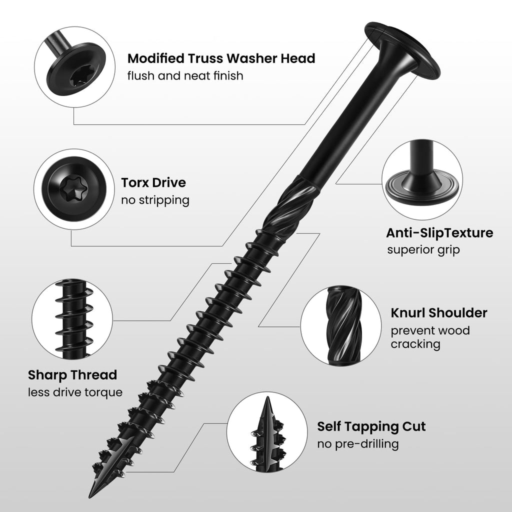 BNUOK Lag Screws #14 x 4 Inch, (1lb, 29pcs) Heavy Duty Construction Structural Exterior Wood Timber Screws, Torx Drive Washer Head Rust Resistant Black Epoxy Coated, with T30 Star Bit