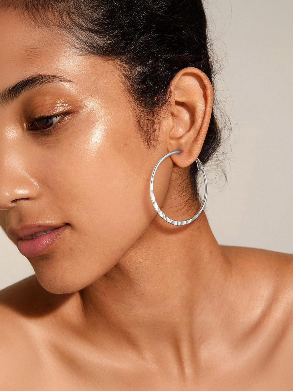 Richsteel Silver 40MM Hammerd Hoop Earrings for Women