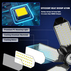 POLARPRA Led Garage Light - 20000LM Super Bright 6500K Garage Lights Ceiling Led w/ 8 Adjustable Panels Garage Shop Light Compatible for E26/E27 Socket Applicable for Workshop Barn Warehouse Attic