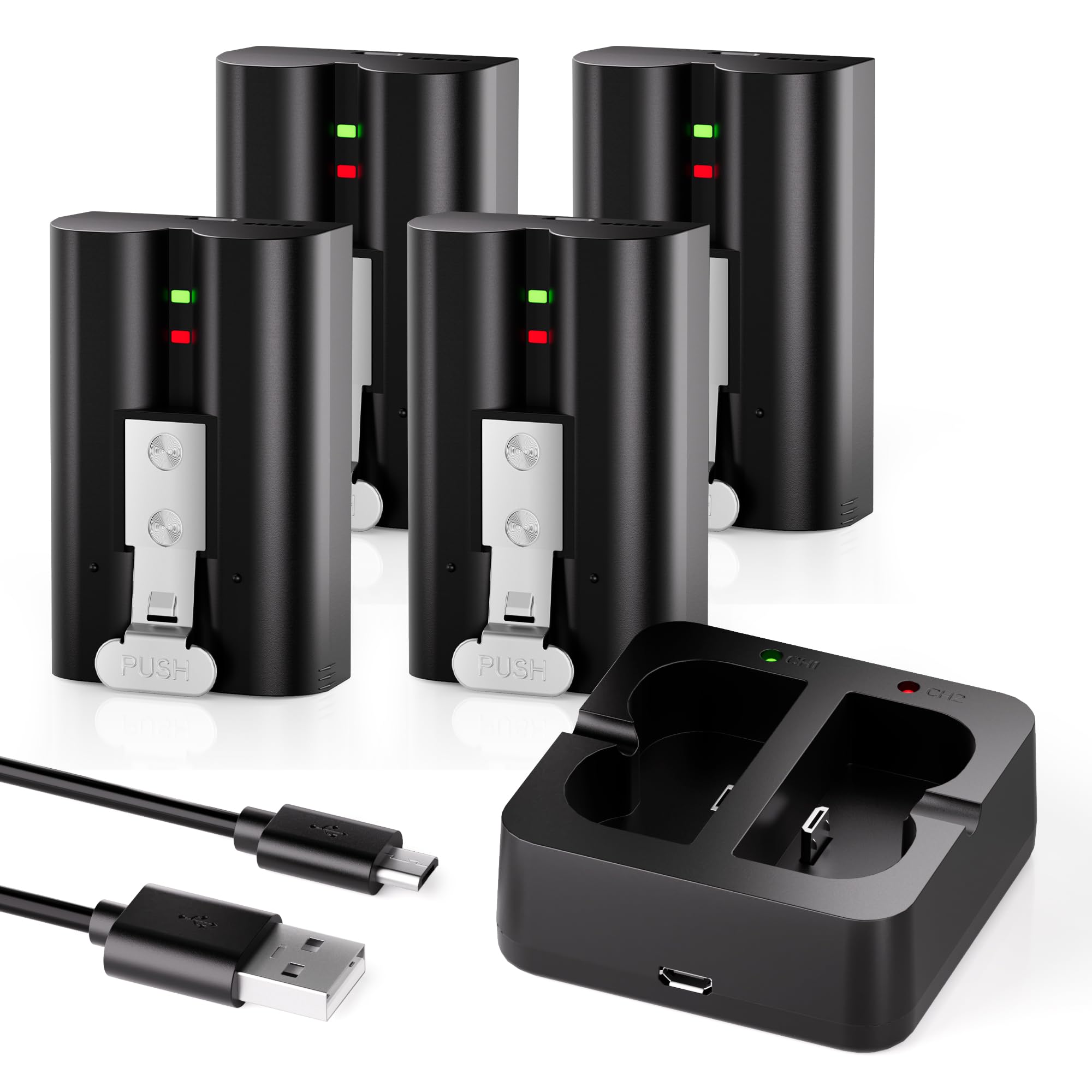 4-Pack Replacement Battery for Ring Doorbell - 6040mAh Rechargeable Camera Batteries with Charger Station for Ring Video Doorbell 2/3/3 Plus/4, Spotlight Cam, Stick Up Cam and Peephole Cam Indoor