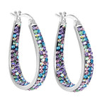 Crystal Hoop Earrings - Silver Plated Inside Out Oval Shape Hoop Earrings for Women, 1.2 Inch (Multiple B)