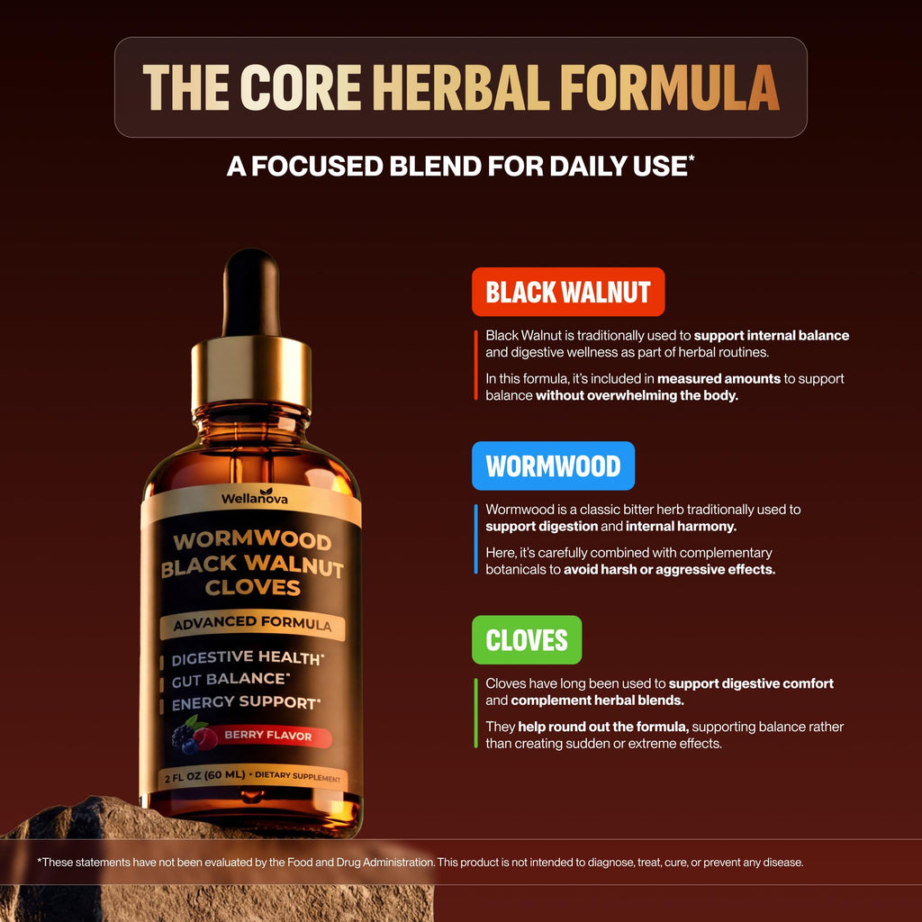 Wellanova Wormwood Black Walnut Clove Cleanse for Humans - Advanced Detox for Adults - Gut Health Supplement with Wormwood Herb, Black Walnut Hull, Clove, Garlic, Pumpkin Seed, PAU D'Arco, Soursop