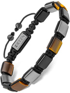 RTZN® Triple Protection Bracelet for Men – Premium Artisan Handcrafted Authentic Tiger Eye, Black Obsidian & Hematite Beads – 9mm Protection Stones Mens Bead Bracelets (Havana)