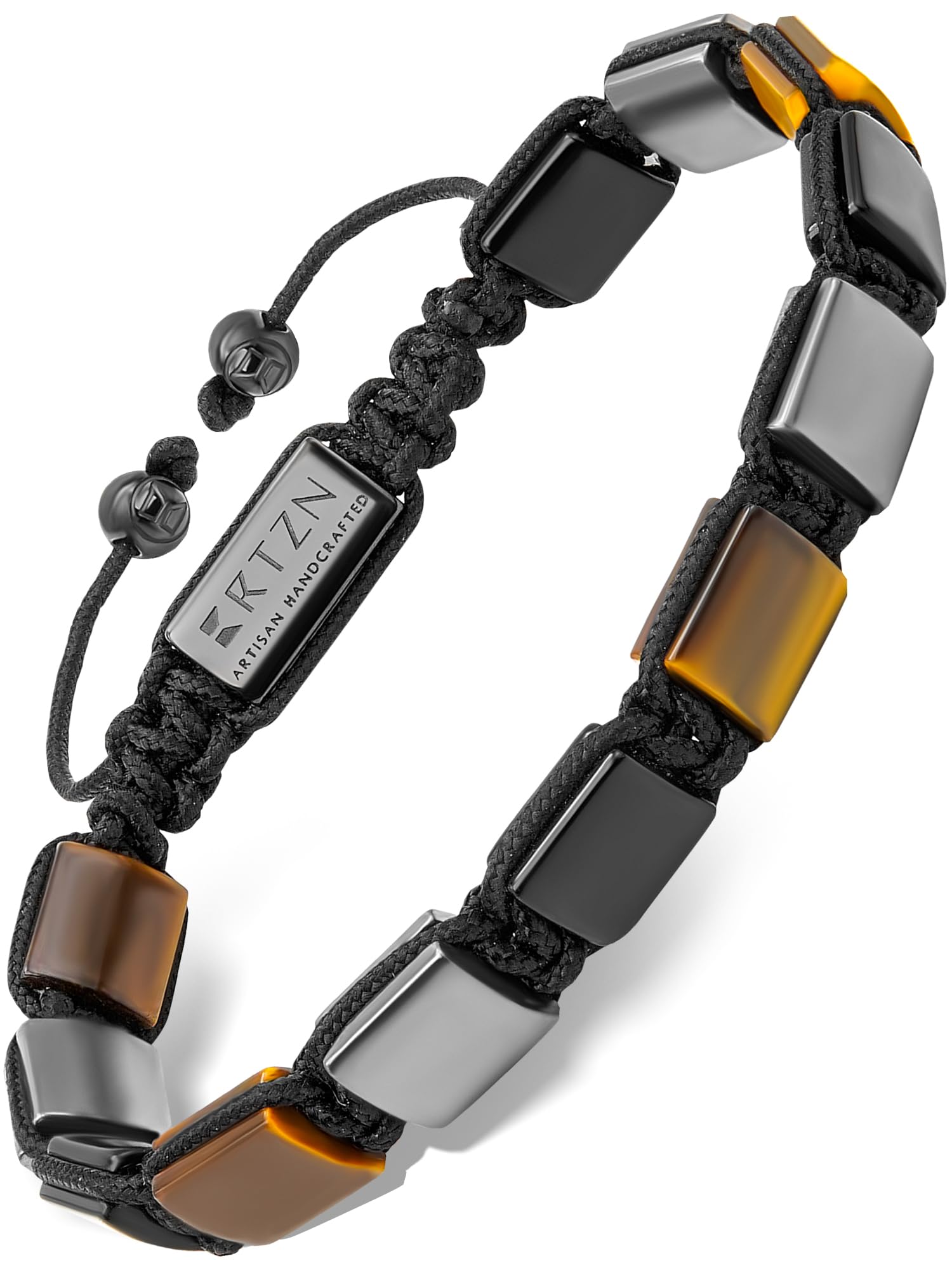 RTZN® Triple Protection Bracelet for Men – Premium Artisan Handcrafted Authentic Tiger Eye, Black Obsidian & Hematite Beads – 9mm Protection Stones Mens Bead Bracelets (Havana)