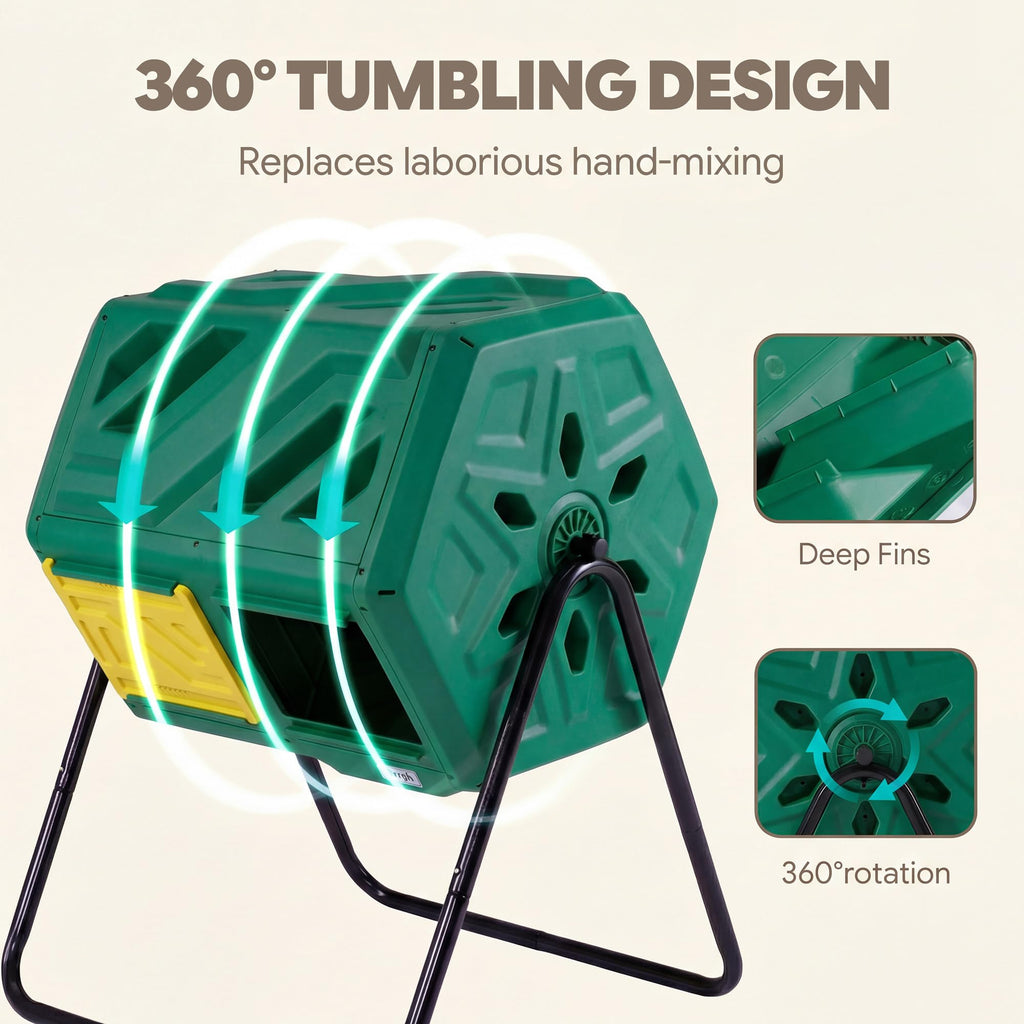 Werph 43 Gal Dual Chamber Compost Bin Tumbler for Backyard Garden, Green
