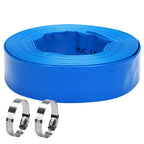 DERPIPE Lay-Flat Pool Backwash Hose - 1.5" x 50Ft Reinforced Heavy Duty PVC Discharge Hose Weather-Proof Vinyl Pool Drain Hose for Water Transfer with 2 clamps