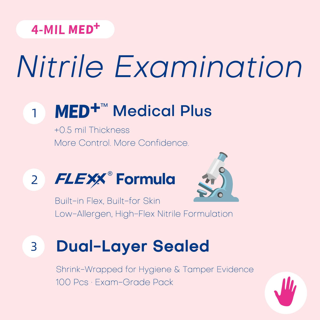 Supmedic Nitrile Exam Gloves, 4 Mil 100 Pcs Powder-Free Latex-Free Cooking Food-Safe Disposable Medical Gloves, Rose Orchid (Medium)