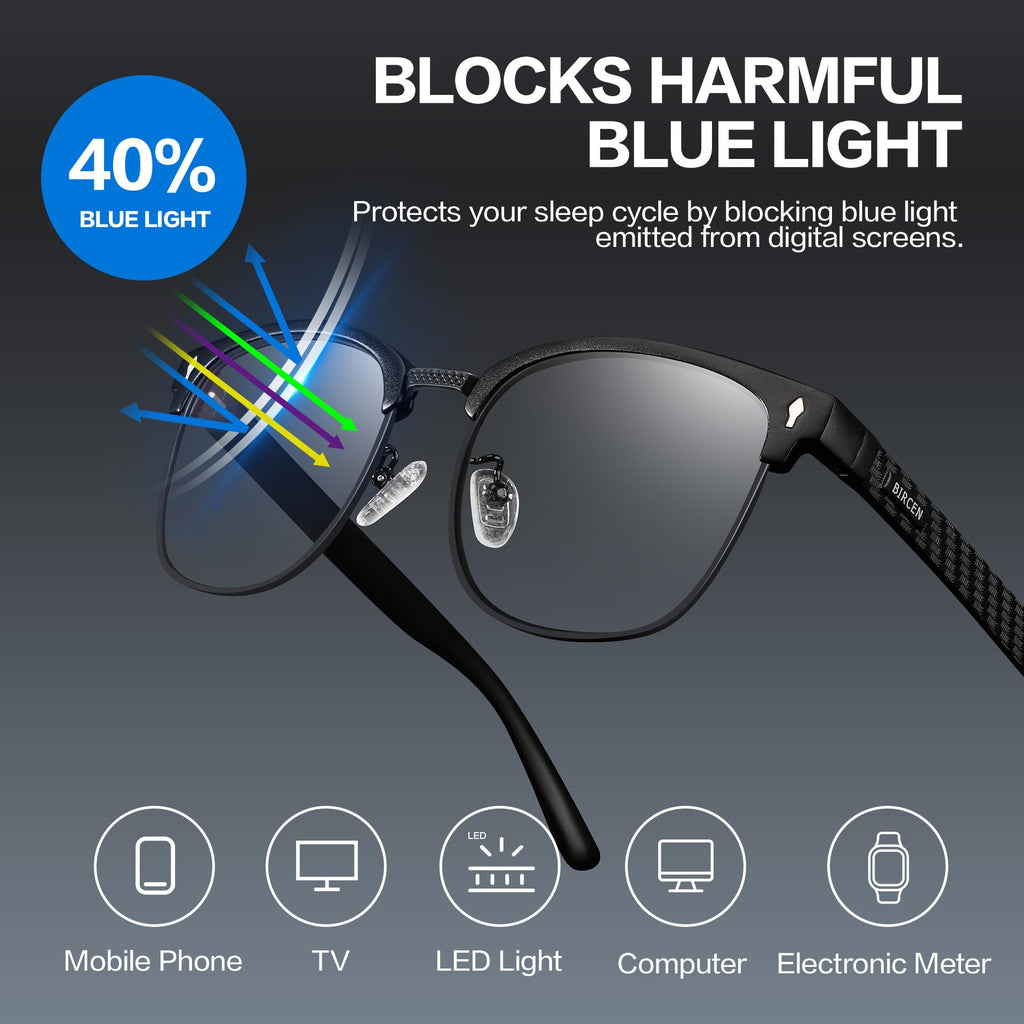 BIRCEN Blue Light Blocking Glasses: Al-Mg Metal Computer Clear Bluelight blockers Glasses for Men Anti Eyestrain on Office & Home