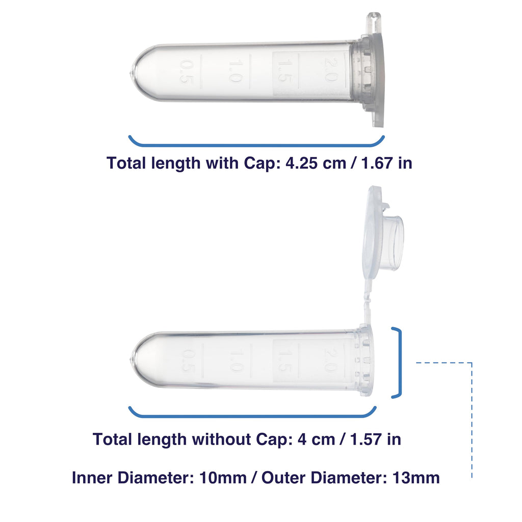 Kashi Scientific 2mL Clear Snap Cap Microcentrifuge Tube with Graduation, Lab Grade Polypropylene Plastic [2mL, 1000]