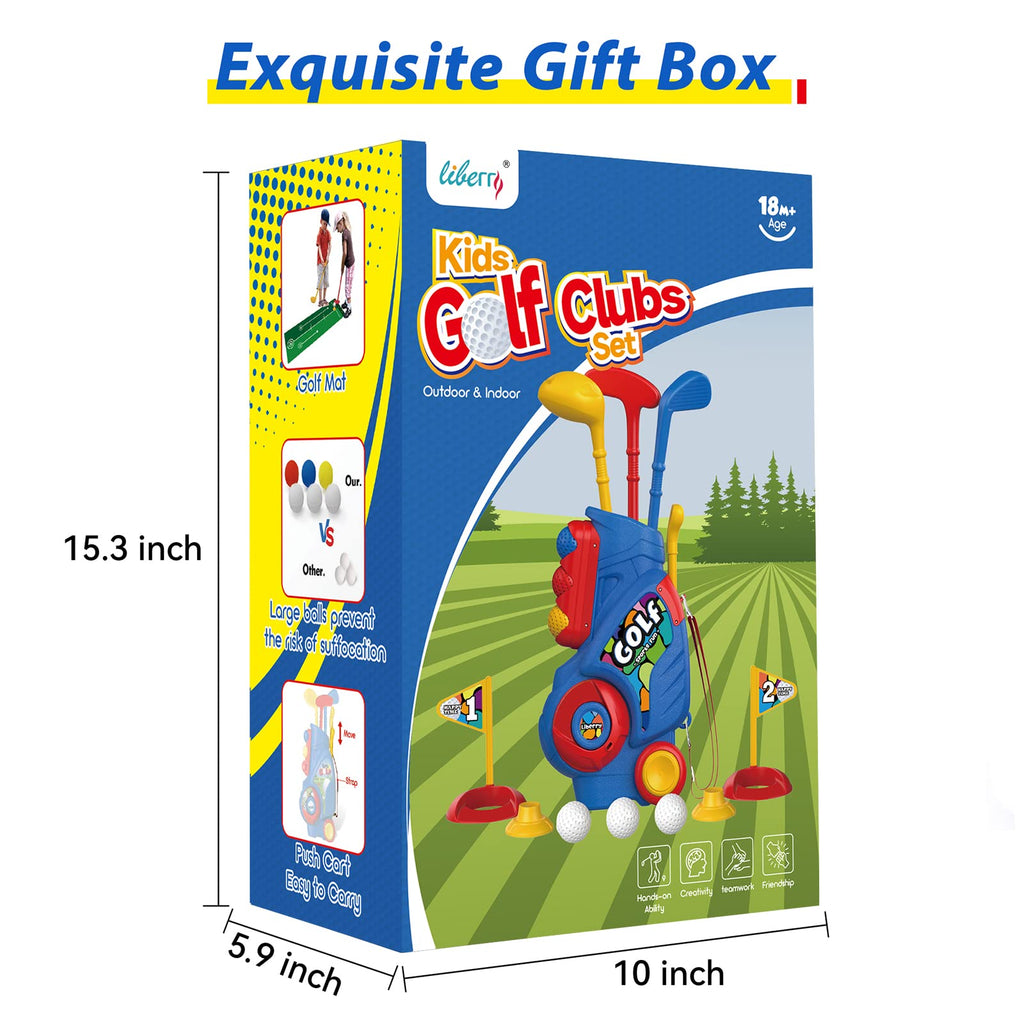 Liberry Toddler Golf Clubs Set Toy for Boys Ages 1 2 3 4 with Mat, Blue