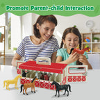 SIMPLIPLAY Wooden Horse Stable Playset, Farm Animals Toys for Kids 3-5