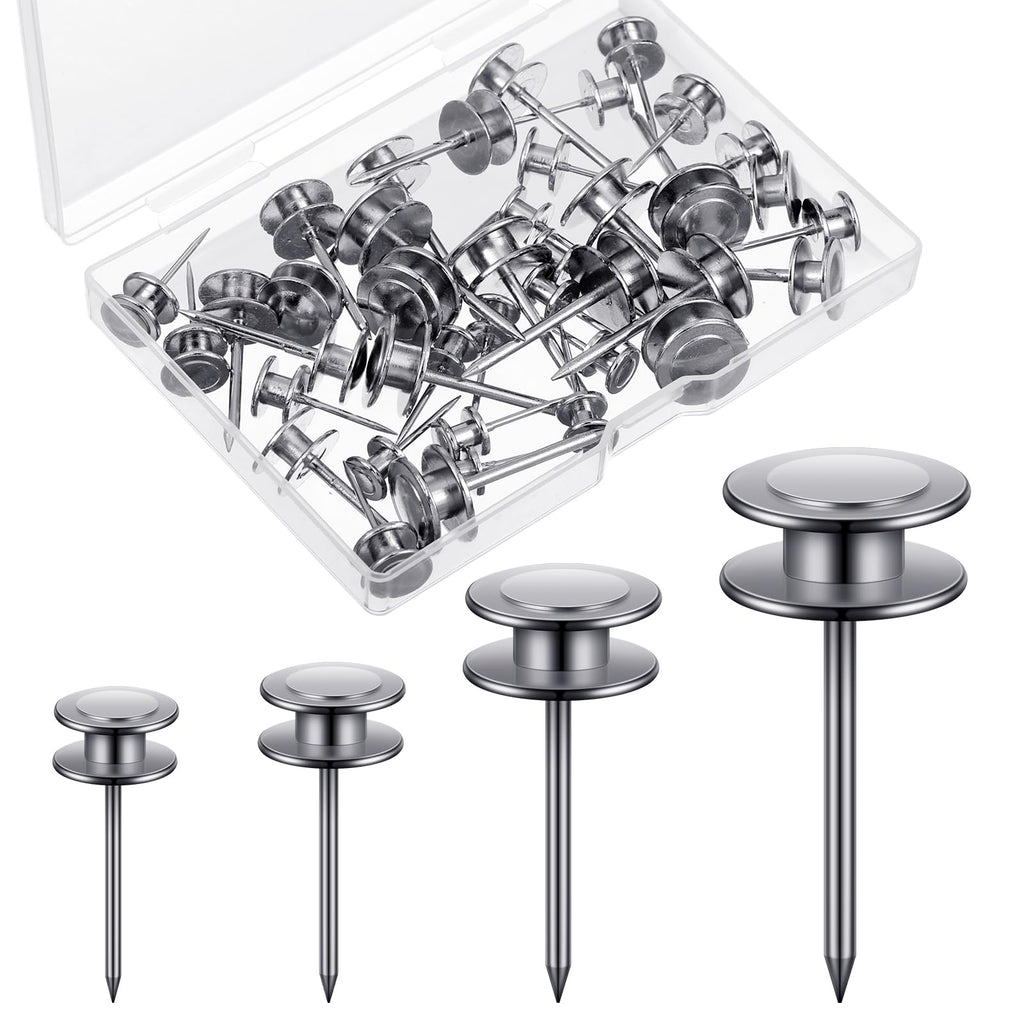 Ferraycle 40 Piece Double Headed Picture Hangers Nails 4 Size Thumb Tacks for Wall Hanging Renter Friendly Decor Heavy Duty Push Pins Wall Nails for Drywall Frame Art, 10/20/ 30/ 50lb(Silver)