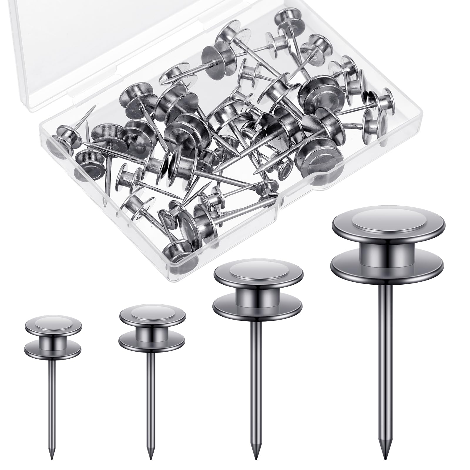 Ferraycle 40 Piece Double Headed Picture Hangers Nails 4 Size Thumb Tacks for Wall Hanging Renter Friendly Decor Heavy Duty Push Pins Wall Nails for Drywall Frame Art, 10/20/ 30/ 50lb(Silver)