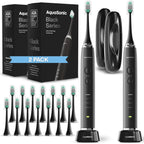 Aquasonic Black Series Ultra Whitening Toothbrush – ADA Accepted Electric Toothbrush- 8 Brush Heads & Travel Case – 40,000 VPM Electric Motor & Wireless Charging - 4 Modes w Smart Timer (Pack of 2)