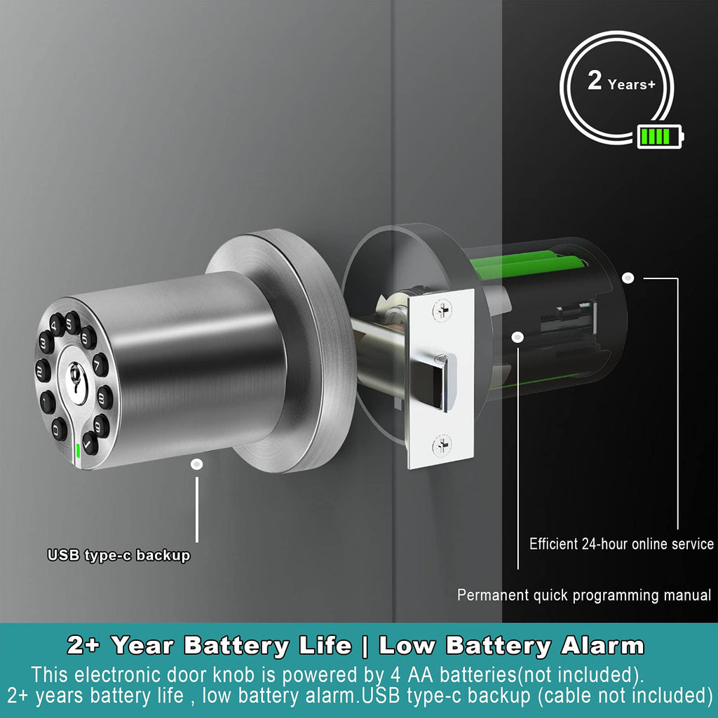 BOTHSTAR Keypad Door Knob with Key,Keyless Entry Door Lock, Code Locks Door Knob, Auto Lock,50 User Code, for Home,Office,Hotel,Bedroom,Garage,Not Deadbolt