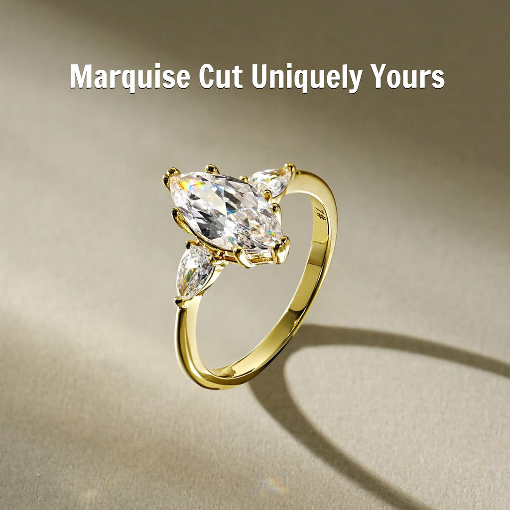 VISDIV 2CT Engagement Ring for Women Marquise Cut 925 Sterling Silver AAAAA Cubic Zirconia CZ Wedding Band Promise Ring For Women Solitaire Simulated Diamond Silver/Gold Size 5-10 (Gold, 5)