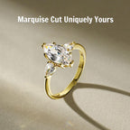 VISDIV 2CT Engagement Ring for Women Marquise Cut 925 Sterling Silver AAAAA Cubic Zirconia CZ Wedding Band Promise Ring For Women Solitaire Simulated Diamond Silver/Gold Size 5-10 (Gold, 5)