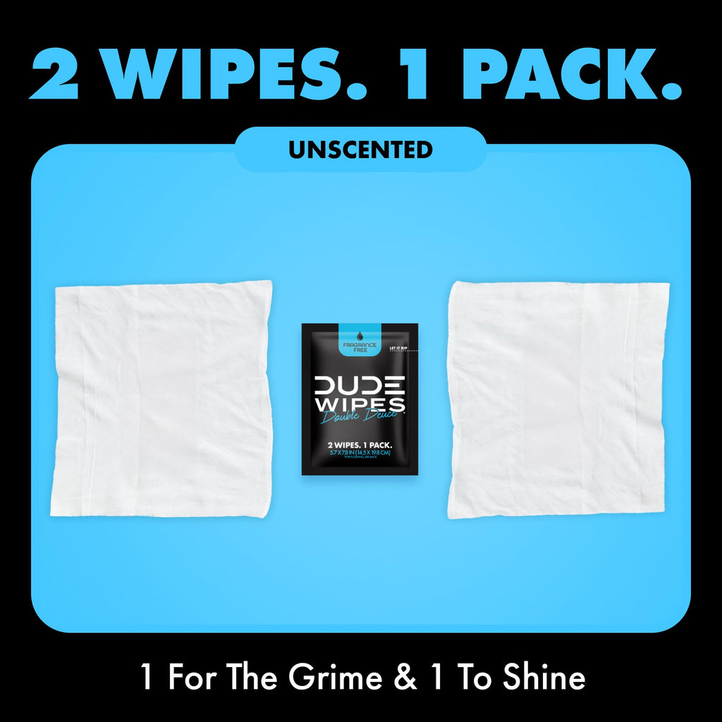 DUDE Wipes Double Deuce Unscented Travel Wipes - 2 Wipes per Pack (40 packs, 80 Count) - On-The-Go Adult Flushable Wipes for Sensitive Skin - Infused with Vitamin E and Aloe - Septic and Sewer Safe
