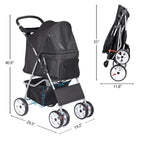 ZENY Foldable Pet Stroller, Cat/Dog Stroller with 4 Wheel, Pet Travel Carrier Strolling Cart with Storage Basket, Cup Holder (Black)