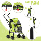 Magshion Compact Pet Stroller for Small-Medium Dogs/Cats up to 22lbs, 4-Wheel Lightweight Umbrella Shaped Portable Puppy Travel Jogger with Breathable Mesh, Cup Holder & Rear Storage, Lawn Green