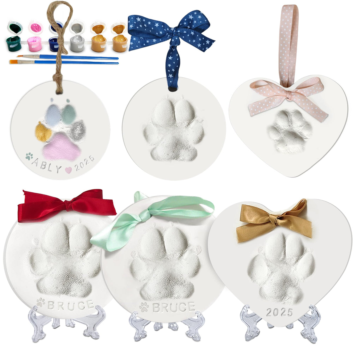 MYPAWLETS Dog Cat Pawprints Keepsake Kit,Make 3 Clay Paw Print Ornaments