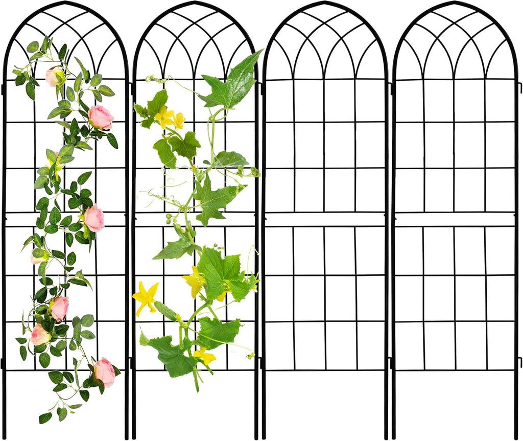 LZRS 71 x 80in Rustic Iron Arch Decoration Garden Trellis with Black Metal Coating – Perfect for Supporting Climbing Plants Outdoor, Roses, Vines, Flowers, and Vegetables.