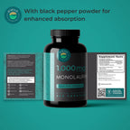 Monolaurin 1000mg Capsules — Made with Pure Glycerol and Lauric Acid from Raw Coconut — Natural Vegans- Non-GMO and Soy Free — 240 Capsules