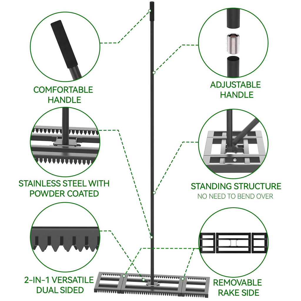 Housolution 32"x10" Lawn Leveling Rake with Serrated Edge & Smooth Plate